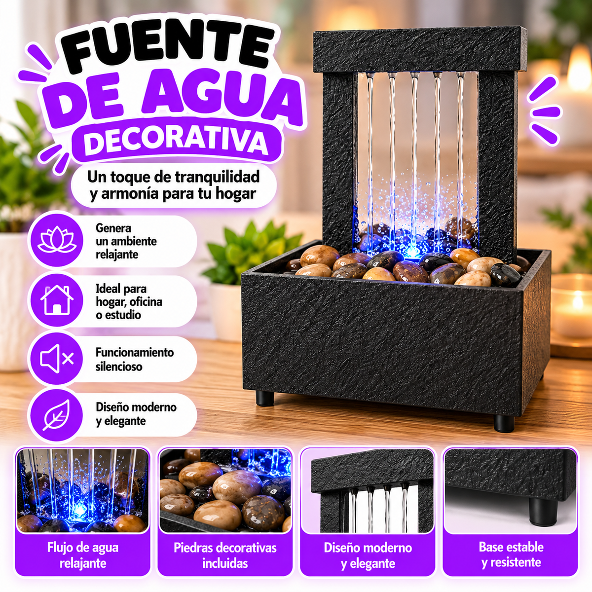 💧 Fuente Decorativa de Agua con LED