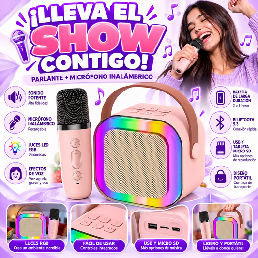 🎤🔊 PARLANTE KARAOKE PORTÁTIL CON MICRÓFONO Y LUCES RGB