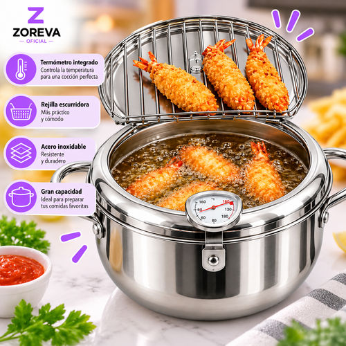 🍤 Freidora Japonesa de Acero Inoxidable con Termómetro
