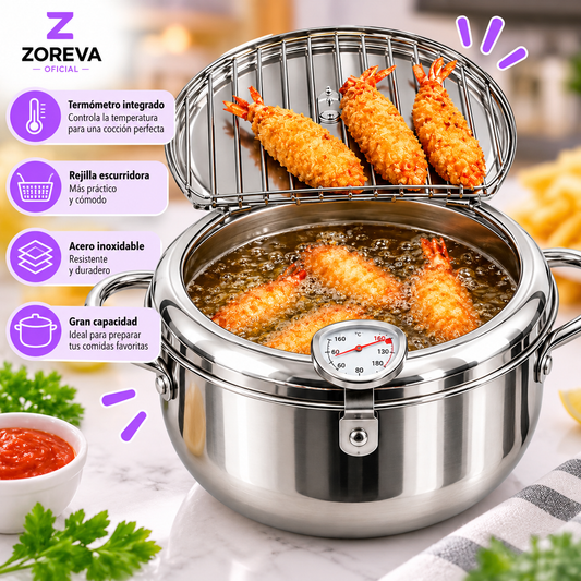 🍤 Freidora Japonesa de Acero Inoxidable con Termómetro