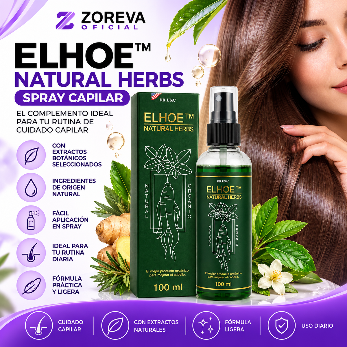ELHOE™ NATURAL HERBS – Spray para el cuidado capilar 🌿